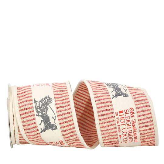JAM Paper 4&#x22; x 5yd. Natural Vintage Ticking Wired Ribbon